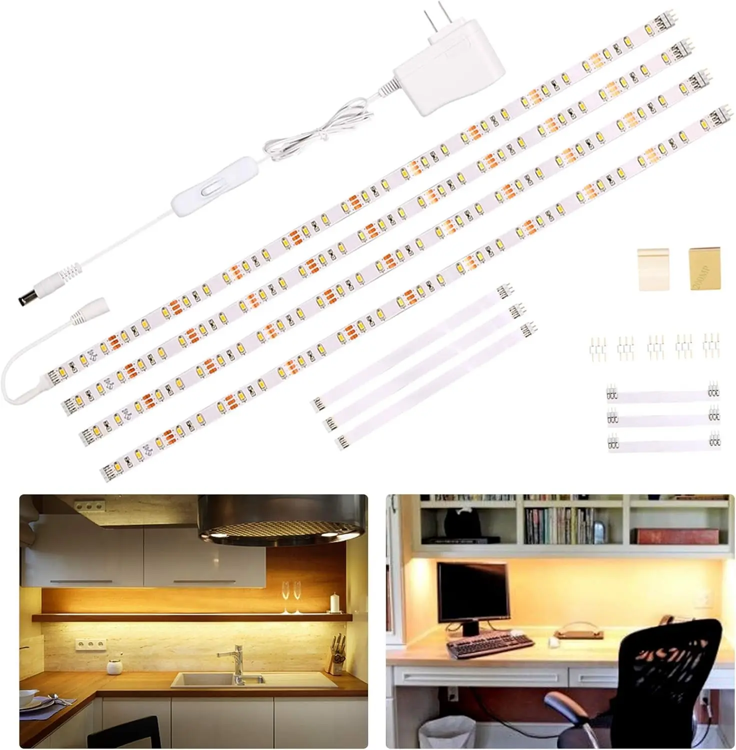 WOBANE Under Cabinet Lighting Kit,Flexible LED Strip Lights Bar,Under Counter Lights for Kitchen,Cupboard,Desk,Monitor Back,Shelf,6.6 Feet Tape Light Set,ETL Listed,120 LEDs,1100lm,2700K WarmWhite