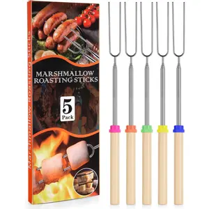 Marshmallow Roasting Sticks - Smores Stick for Fire Pit - Hot Dog Campfire Skewers Marshmallow Camping 32 Inch Long Extendable Forks - 5 Pack