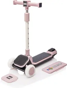 Kids' 3-Wheel Scooter for Ages 3-9, Buildable Blocks, PU Flash Wheels, 5-Position Height-Adjustable Handlebar, Foldable Design, Wide Anti-Slip Deck, Purple