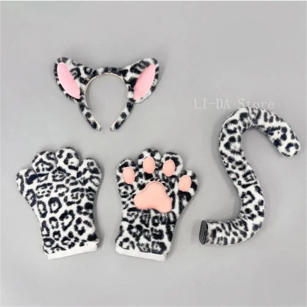 Unisex Cute Animal Anime Leopard Ears Headband with Paws-Tail Set, Furry Costume Props Accessories for Fancy Dress & Theme Parties, Party