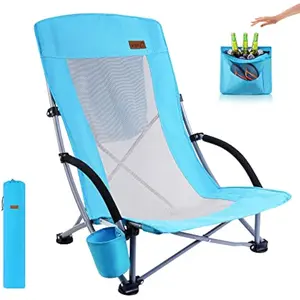 Summer Beach Chair High Back, Breathable & Comfortable, Built-in Cooler, Cup Holder, Foldable & Portable for Outdoor Camping