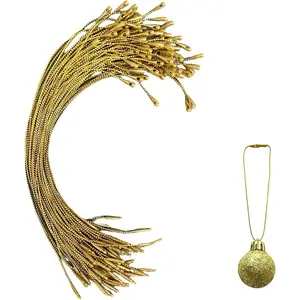 200 Pcs Christmas Ornament Hangers String Snap Locking Ropes for Christmas Halloween Holiday Ornament Decorations (Gold)