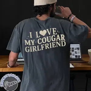 Comfort Colors I Love My Cougar Girlfriend Shirt, Boyfriend Gift, I Love My Girlfriend Tee, I Heart My Cougar Shirt, Couple Valentines Day Tee