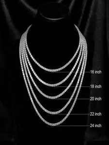 Classic 4mm Tennis Chain Ice Feel Bracelet Necklace, Men's Fashion Hip Hop Jewelry, Women's 16-24 Inch Collar Gift, Zirconia Pendant
