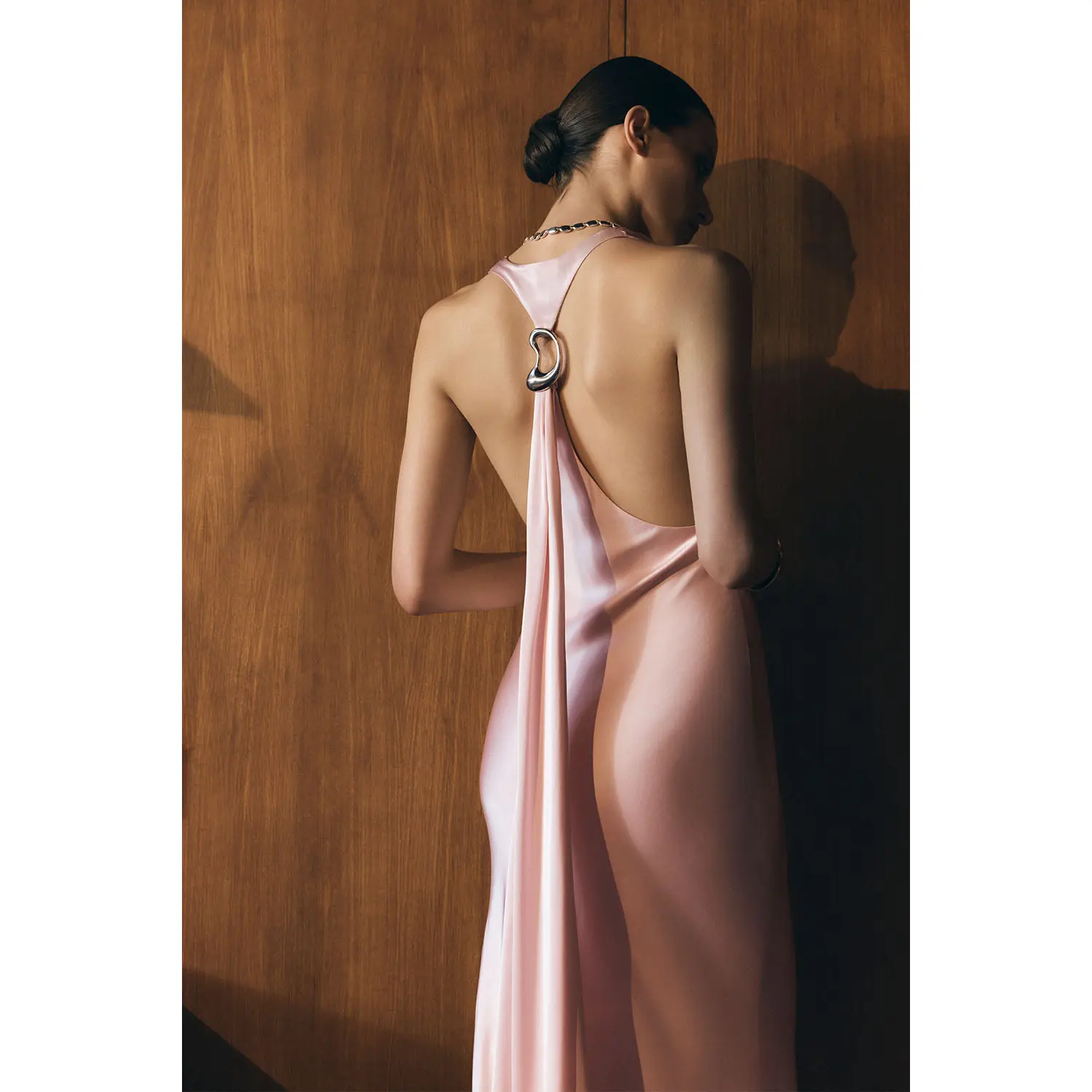 Winnie Halter Satin Maxi Dress With Hardware - Pale Pink