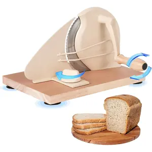 Upgraded Manual Bread Slicer for Homemade Sourdough Bread with Measurement Marks, Adjustable 0"-0.8" Thickness Hand Crank Bread Slicer with Suction Cup for Even Slicing,Kitchen and Commercial, White