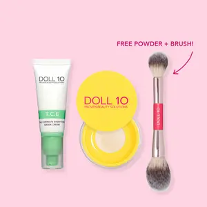 Redness Relief Bundle | Green Cream, Yellow Powder, Double ended Brush