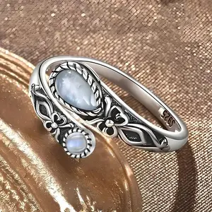 Women's Silver Plated Moonstone Ring Hypoallergenic Boho Adjustable Perfect Gift Jewelry Ring for Special Occasions Jewelsring