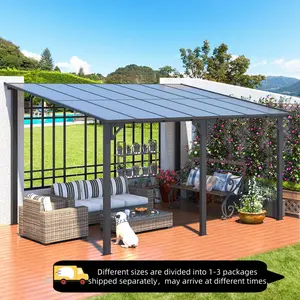 【TikTokShopBlackFriday】YODOLLA Gazebo for Patio Hard Top Lean to Pergola with Roof Large Wall-Mounted Heavy Duty Awnings for Outdoor Shade Canopy Adjustable Shade