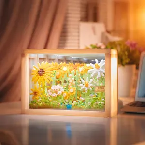 Photo Frame Flower Bouquet Building Set with Light, Mirrors, 1288 Pcs Micro-Particle DIY Building Blocks for Adults, Pixelated Brick Art Kit, Decorations for Tabletop Home - Gifts for Lover