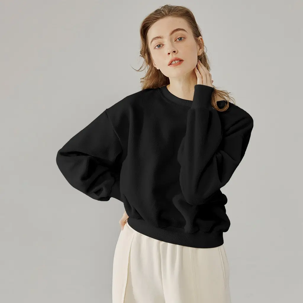 Boxy Fleece Sweatshirt  -Draped shoulder