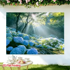 2D Flat 1pc 1pcs Hydrangea Forest Sunlight Beam Wall Tapestry - Hydrangea Flower Backdrop Suitable for Wedding Decor Birthday Photo Studio Background Easy-to-Hang Polyester Fabric for /Outdoor Party Decoration Holiday Gifts 2D Flat