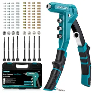 LIBRATON 9.5" Rivet Nut Tool, One-Handed Rivet Nut Gun, Hand Rivet Nut Tool Kit with 80PCS Threaded Rivet Nuts, 8PCS Interchangeable Mandrels, Metric M3-M6, SAE 6-32" to 1/4-20", with Carrying Case