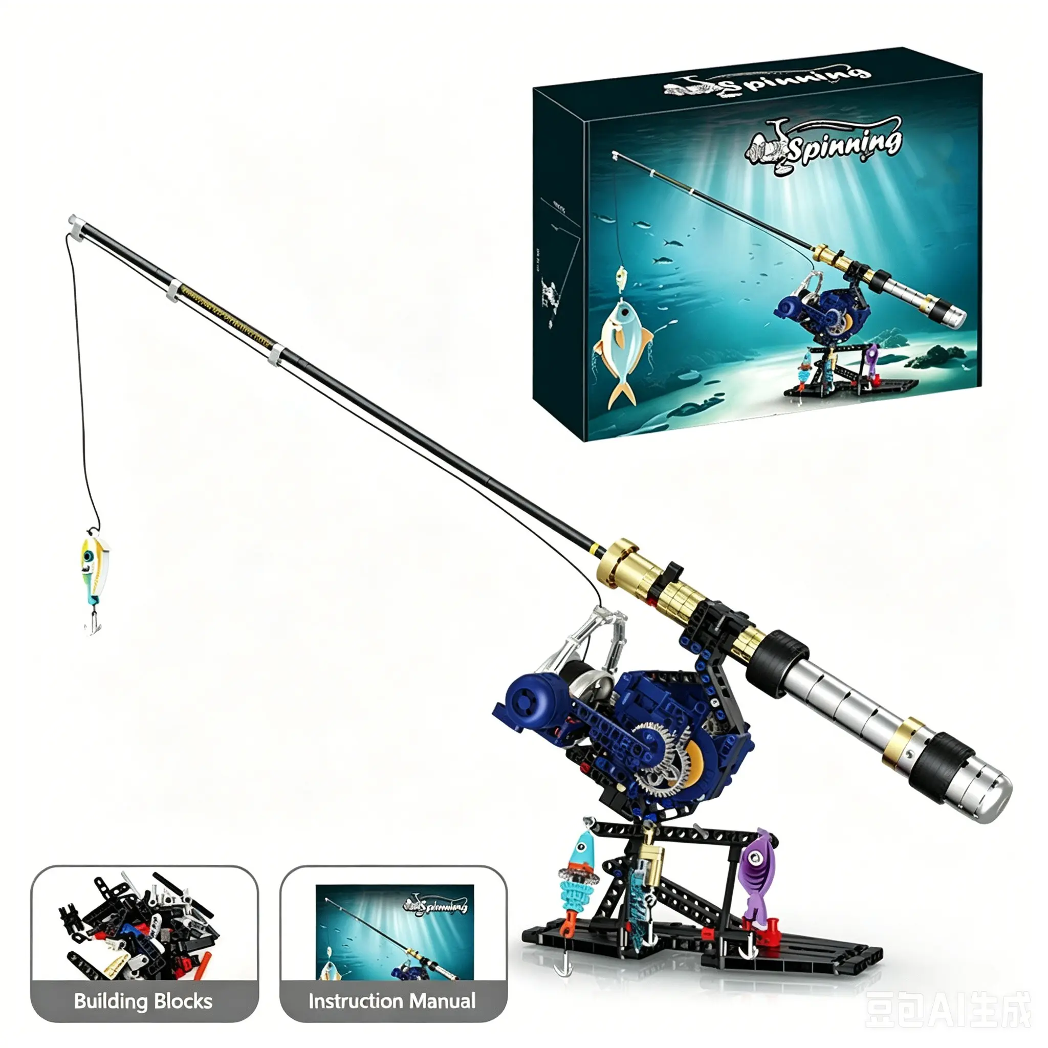 Mechanical Spinning Reel Fishing Rod Building Set, Building Blocks, Movable Model, Elegant Gift Box, Perfect Birthday Gift, Holiday Gift, Kids' Gift