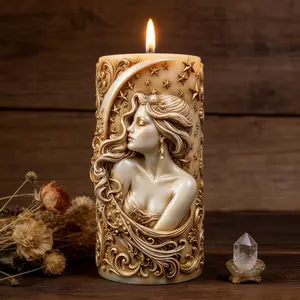 New Moon Goddess Scented Candle Silicone Mold, Female Side Profile with Starry Design, DIY Candle Making Tool, P448 Model, Handicraft