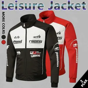 Men's Letter Print Stand collar racing driver Jacket,   Loose Casual Sporty Long Sleeve locomotive Jacket for Fall & Winter, Men's Outerwear for Daily Wear, Casual Fitted Jackets outfits men