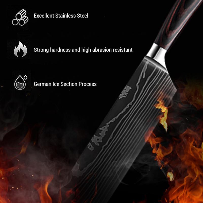 10 Piece Premium Japanese Knife Set with Laser Damascus Patterns, Imperial Collection, Ultra Sharp Cutting Edge