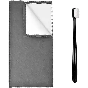 Syyflibb 1PCS Jewelry Cleaning Cloth, Silver Polishing Cloth Jewelry,1 PCS Ultra-Soft Brushes (Wave) for Cleaning Gold, Diamonds, Platinum, Gemstones, Coins (Black)