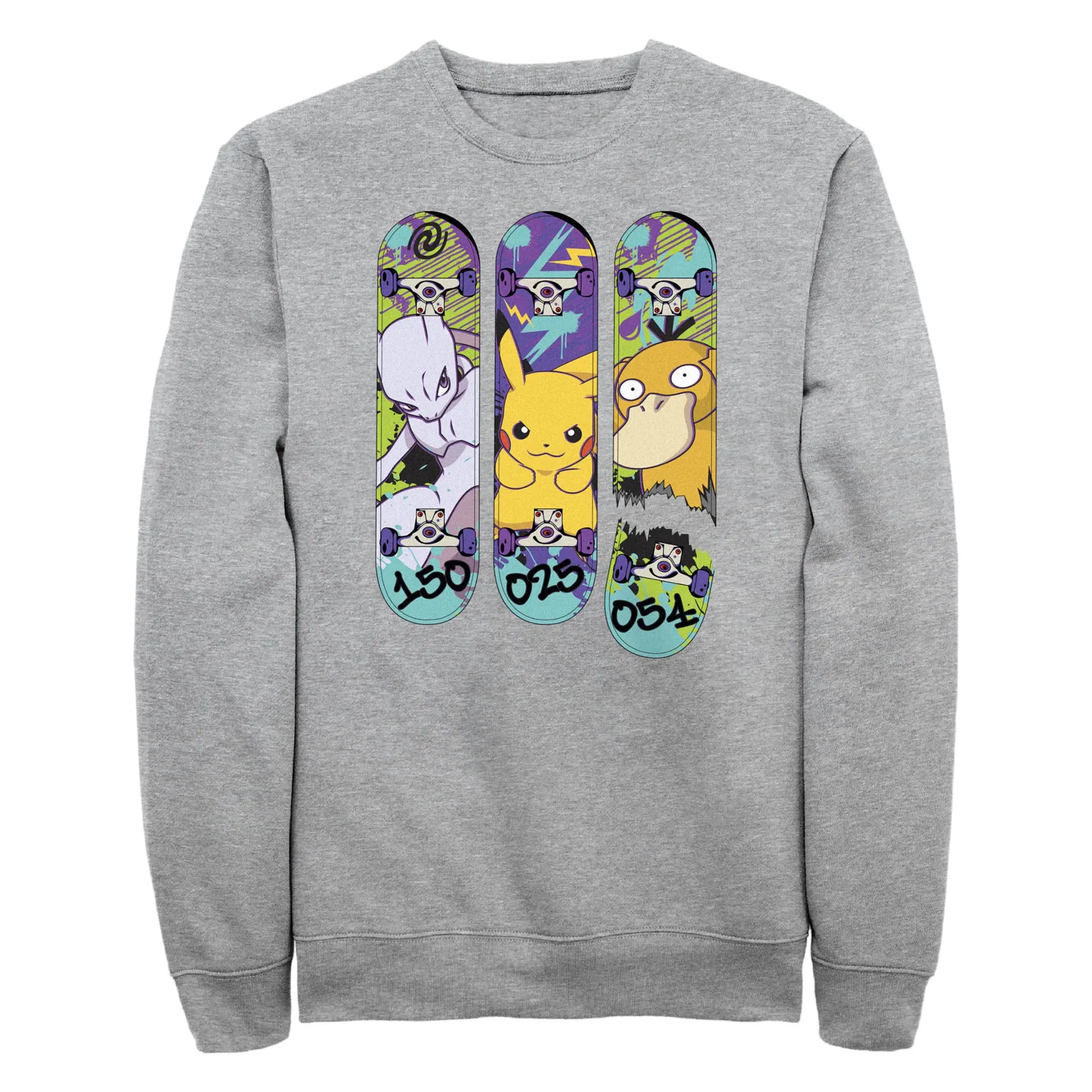 Men's Pokemon Mewtwo, Pikachu, and Psyduck Skateboard Decks Sweatshirt