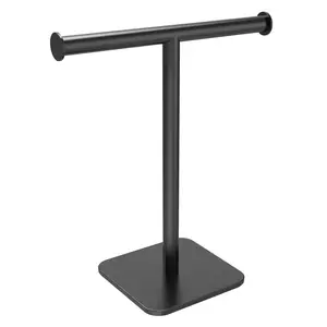 RUACQ T-Shape Hand Towel Holder Stand, Stainless Steel Countertop Towel Holder for Bathroom, Matte Black