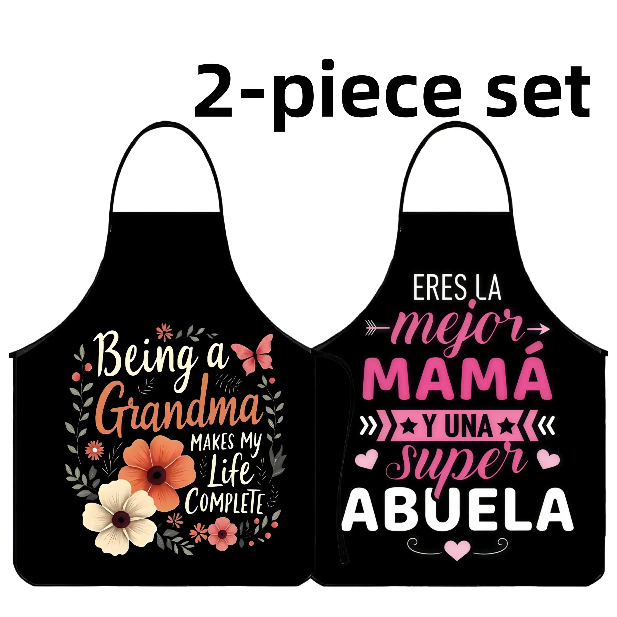 Spanish Grandma Print Aprons Set,2-Piece Set Polyester Kitchen Apron for Cooking,Novelty Cooking Aprons,Funny Aprons,Gag Gift Apron,Christmas Gift,Jesus,Summer Apron for Women,Mom,Mother's Day Gift,Kitchen Essential,Cleaning Tool