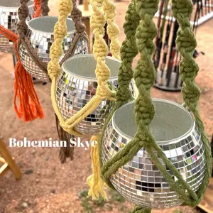Disco ball pot with macrame hanger, disco ball decor