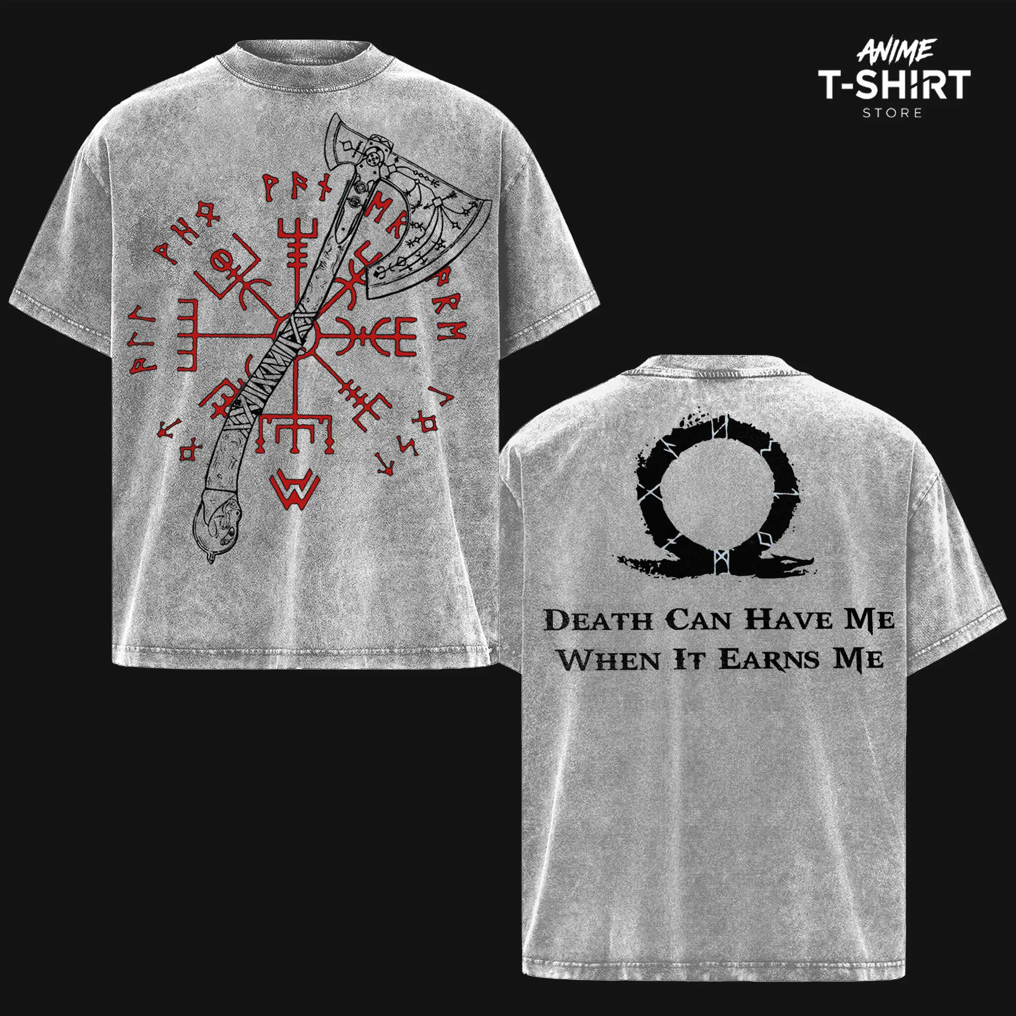 God of War Kratos Washed Oversized T Shirt, Heavyweight Cotton, Vintage Dark Fantasy Graphic Tee, Nordic Mythology Streetwear Outfit, Unisex Casual Top, Gaming Fan Gift