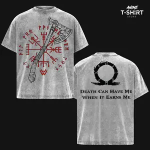 God of War Kratos Washed Oversized T Shirt, Heavyweight Cotton, Vintage Dark Fantasy Graphic Tee, Nordic Mythology Streetwear Outfit, Unisex Casual Top, Gaming Fan Gift