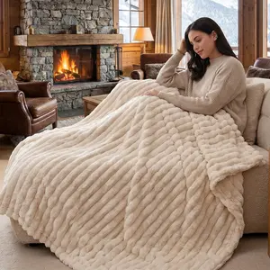 Minimalist Boho 3D Striped Plush Blanket – Soft & Lightweight Throw for Couch, Bed & Travel – Neutral Home Decor Gift