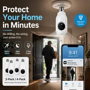 Light Bulb Security Camera WiFi Indoor, Color Night Vision, Motion Alerts, 2-Way Audio, Easy E27 Installation