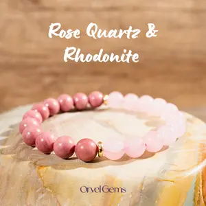 Rose Quartz & Rhodonite Bracelet – Self-Love Crystal Healing Jewelry | 8mm Beaded Gemstone Gift for Her | Perfect Mother’s Day Gift