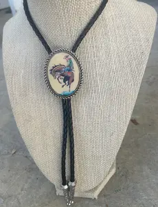 Vintage Cowboy Bolo Tie - Gifts for Him Cabochon Indian Leather Cowboy Necktie Accessories Mens Necklace - Bola Leather Bronco Rodeo Horse