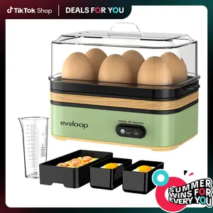 [Deals For You Days]EVOLOOP Rapid Egg Steamer - 6-Egg Capacity, BPA-Free Stainless Steel with Clear Tritan Lid, 400W Electric Egg Cooker for Hard Boiled, Poached, Scrambled, or Omelette, Includes Measurement Cup & 2 Poaching Trays, Auto Shut Off