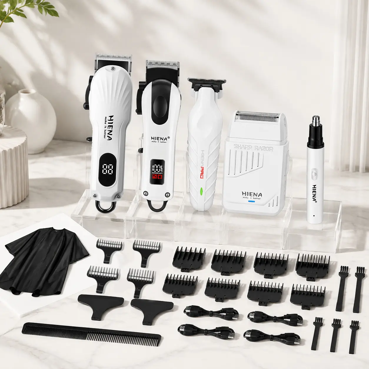 5-piece men’s cordless hair clipper set – USB rechargeable electric hair clipper, trimmer, nose hair trimmer, shaver, white, gift, haircut tool set, haircut tools, home haircuts, hair trimming