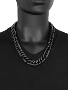 Heavy Black Mens Necklace Cuban Link Chain Stainless Steel, Vacuum Plated, Durable & Fade-Resistant, Ideal for Daily Wear & Gift Giving