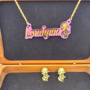 Custom Doctor Character Necklace and Stud Earrings Set – Personalized Cartoon Name Jewelry Gift for Kids, Girls, Boys, Future Doctors, Nurse or Pediatrician Costume Accessory