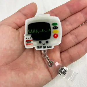 Drop The Beat Funny Badge Reel Retractable, Cute Cardiac Monitor Badge Reel for Cardiac Nurse, Cardiologist, ER & ICU Nurse, Cardiology Badge Holder with Alligator Clip | Acrylic