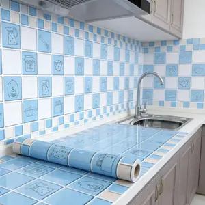 Kitchen Oil Proof Sticker Cartoon Design Waterproof Self Adhesive Wallpaper for Stove Countertop Cabinet Marble Grain Heat Resistant Film