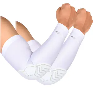 Exxact Sports Elbow Pad Arm Compression Sleeve - Padded Elbow Sleeve for Men, Volleyball Elbow Pads (1 Pair) White