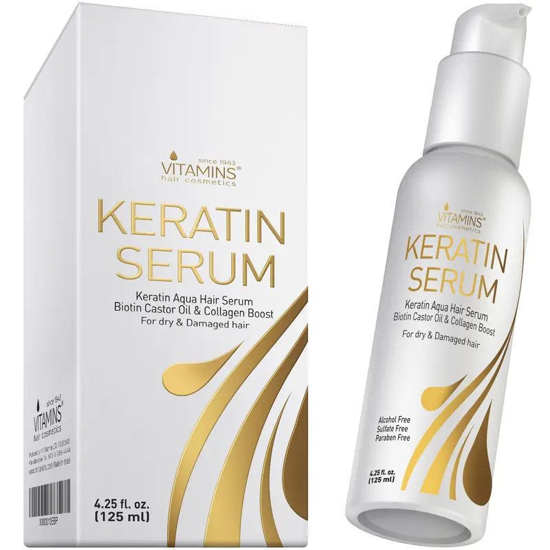 Vitamins Lightweight Keratin Hair Serum - Anti Frizz Repair Treatment - Hair Gloss Shine and Heat Protectant Serum for Frizzy Dry Damaged Hair
