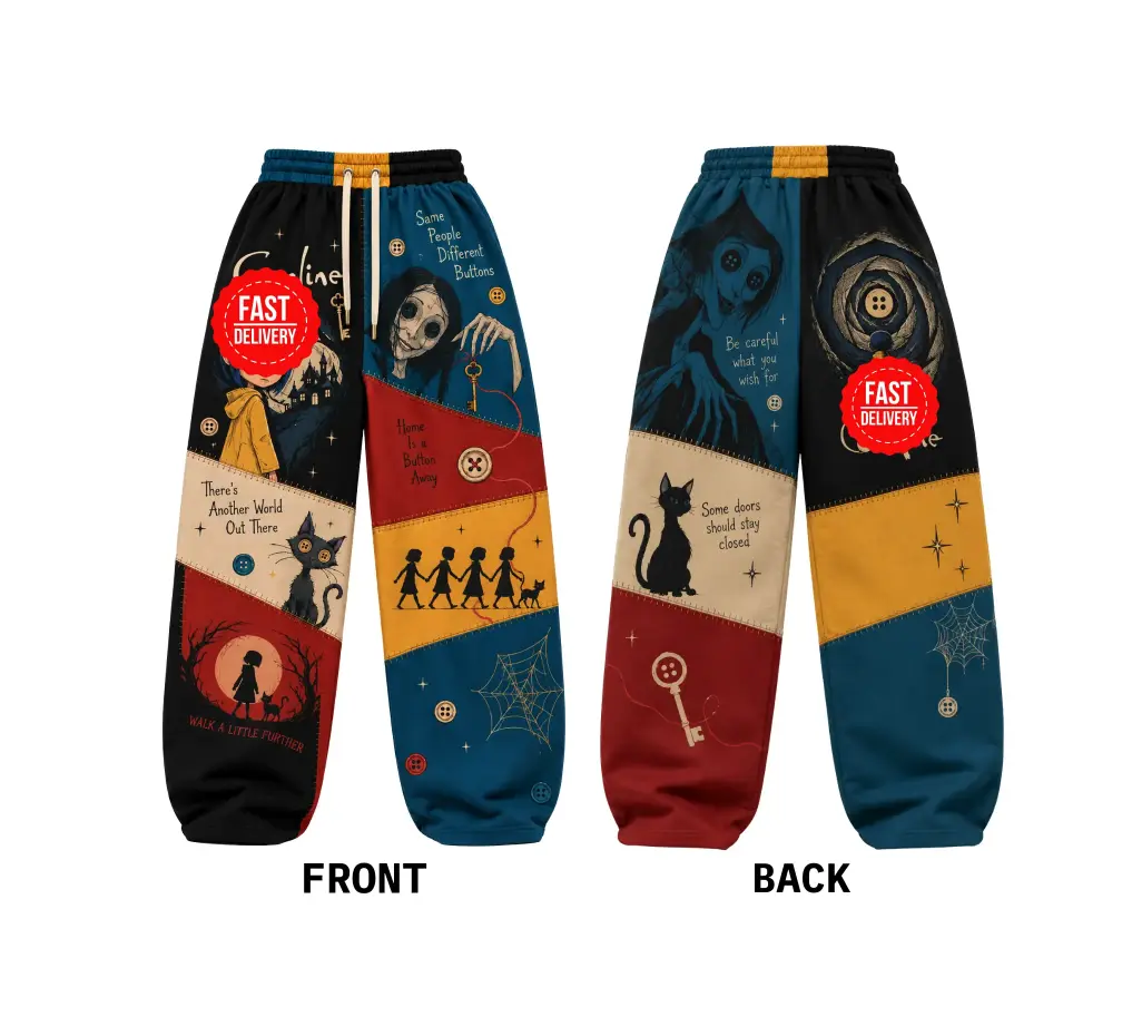 Button Eye Other World Patchwork Loose Sweatpants, Spooky Fantasy Graphic Wide Leg Jogger Pants, Black Cat Key Streetwear, Hot Trend 2026