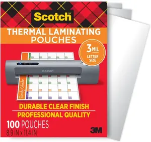 Scotch Thermal Laminating Pouches, for Use with Thermal Laminators, 8.9 X 11.4 Inches, Letter Size Sheets, 100-Pack 3M