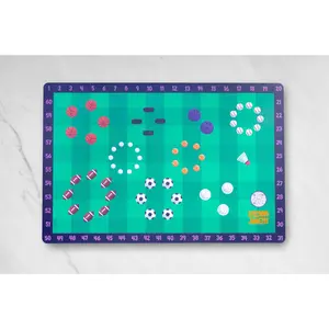 Counting Placemat For Toddler & Kids - Non-Slip Double-Sided Math Learning Activity Play Mat With QR Code - Fun & Interactive Preschool Educational Activity with Sports Theme