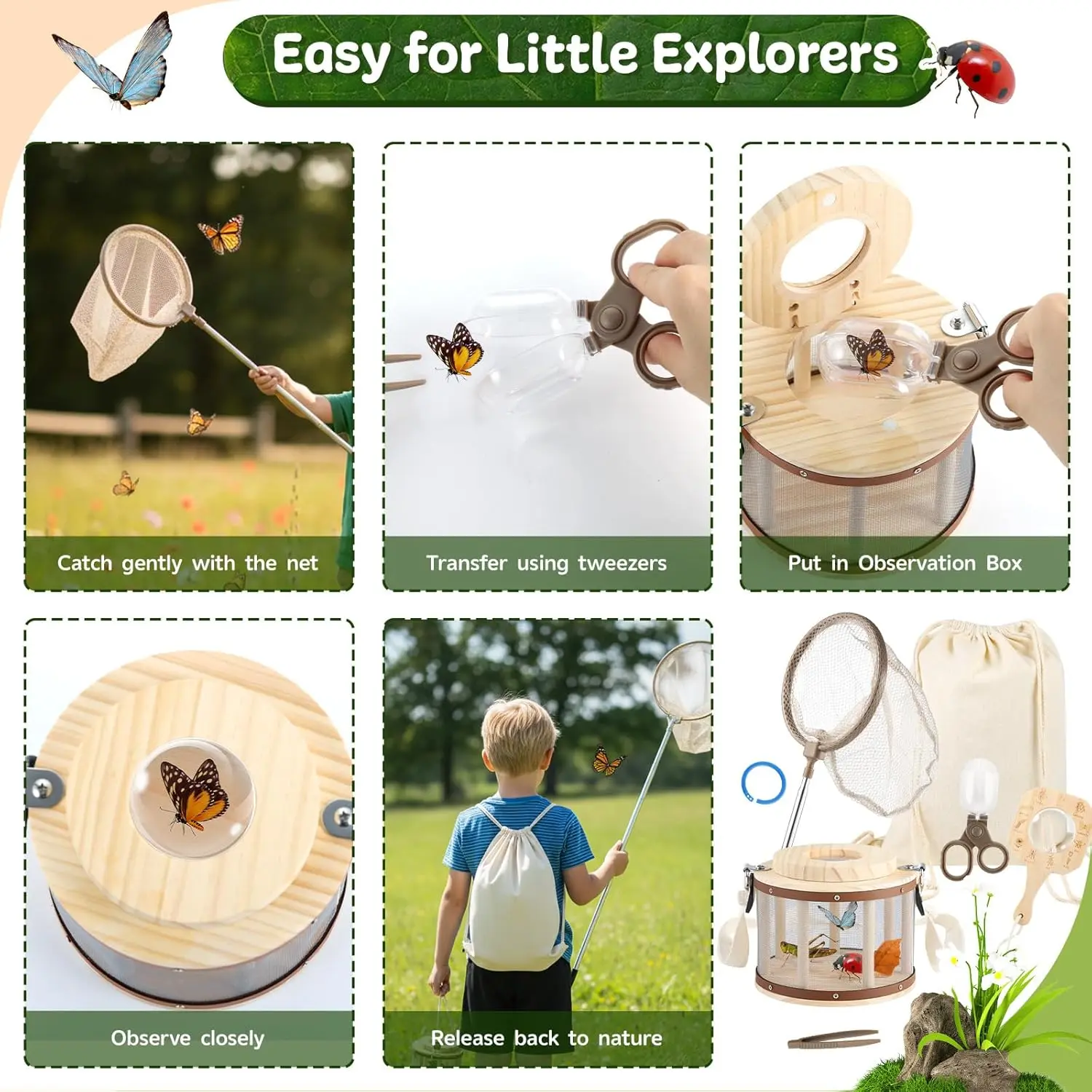 GAGAKU Kids Bug Catching Kit with Backpack - 8 in 1 Outdoor