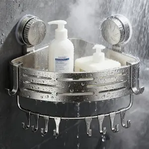 Strong Suction Cup Shower Shelf Space Saving Bathroom Organizer for Shower and Toilet Any Wall Mount