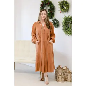 State Your Mind Midi Dress in Toffee