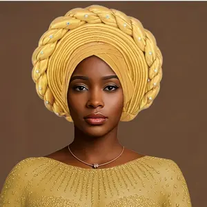 Luxury Bridal Turban - Layered Hot Drill Design, Braided Headband with Three Layers Crossing Knot, Pure Gold Color, Perfect for Weddings, Festivals, Exquisite Craftsmanship, High-Quality Fabric, Ideal for Parties & Proms