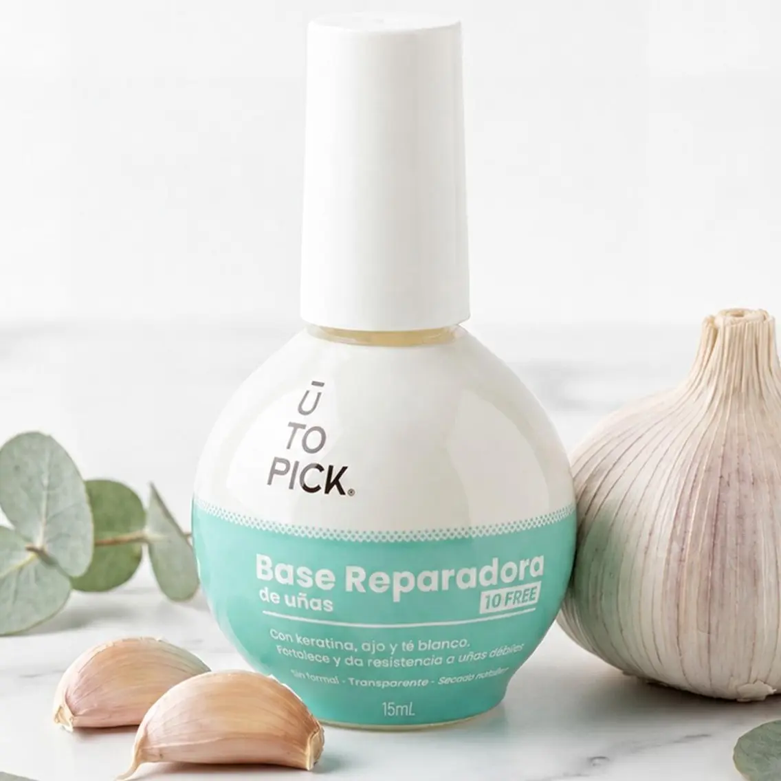 UTOPICK Nail Hardener Base Coat with Garlic, Keratin & Panthenol – Nail Strengthener Treatment for Weak, Brittle & Peeling Nails | 10 Free | 15ml