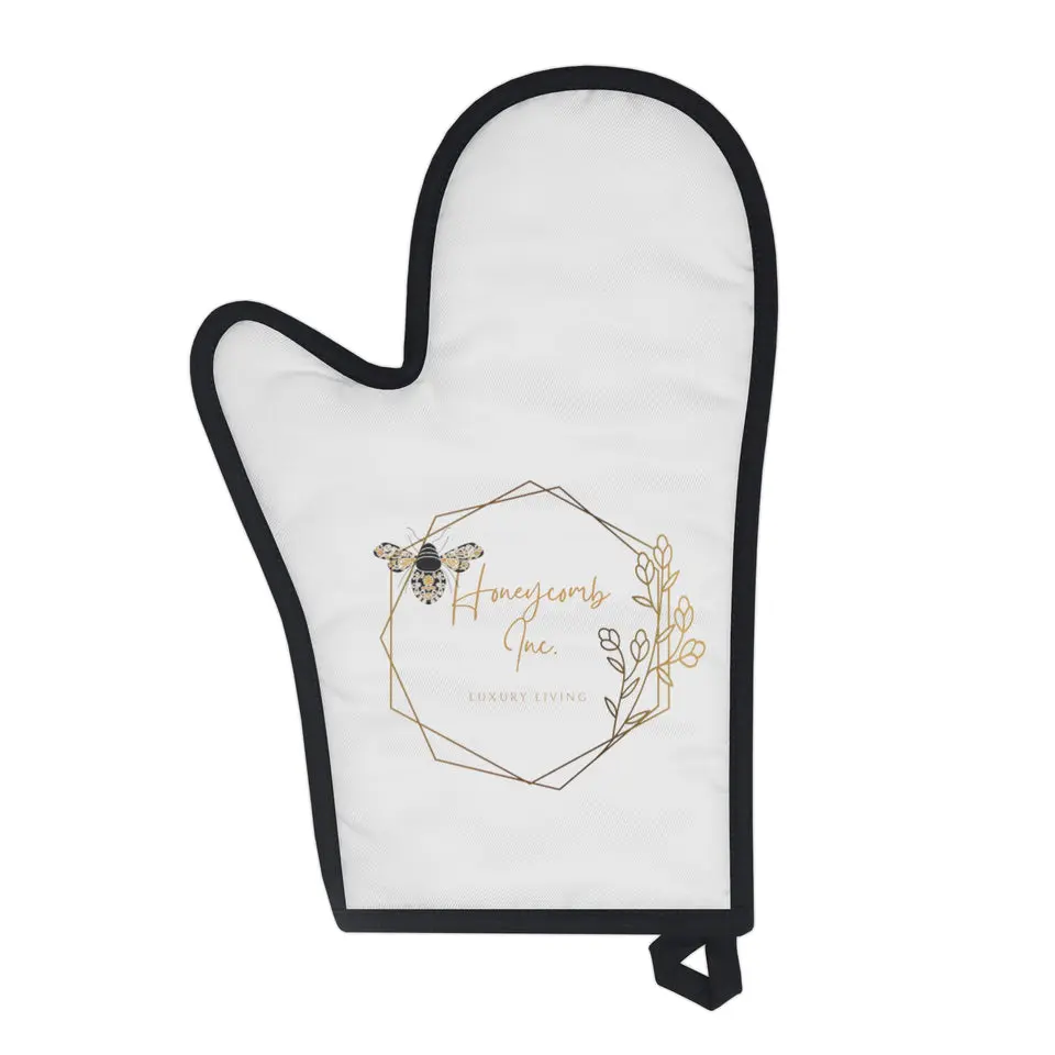 Kitchenware Bakeware Oven Mitts - Personalized 100% Polyester Glove with Fabric Loop & Metallic Coated Cotton Back