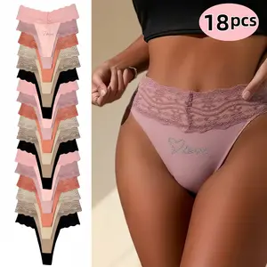 H  18-Pack Seamless Tanga Thongs 2026 Plus Size Low-Rise V-Cut Panties. Solid color, breathable, soft, stretchy and stylish. Ideal for home, office, daily wear and Valentine's gifts. Panties Womenswear Bridal Comic